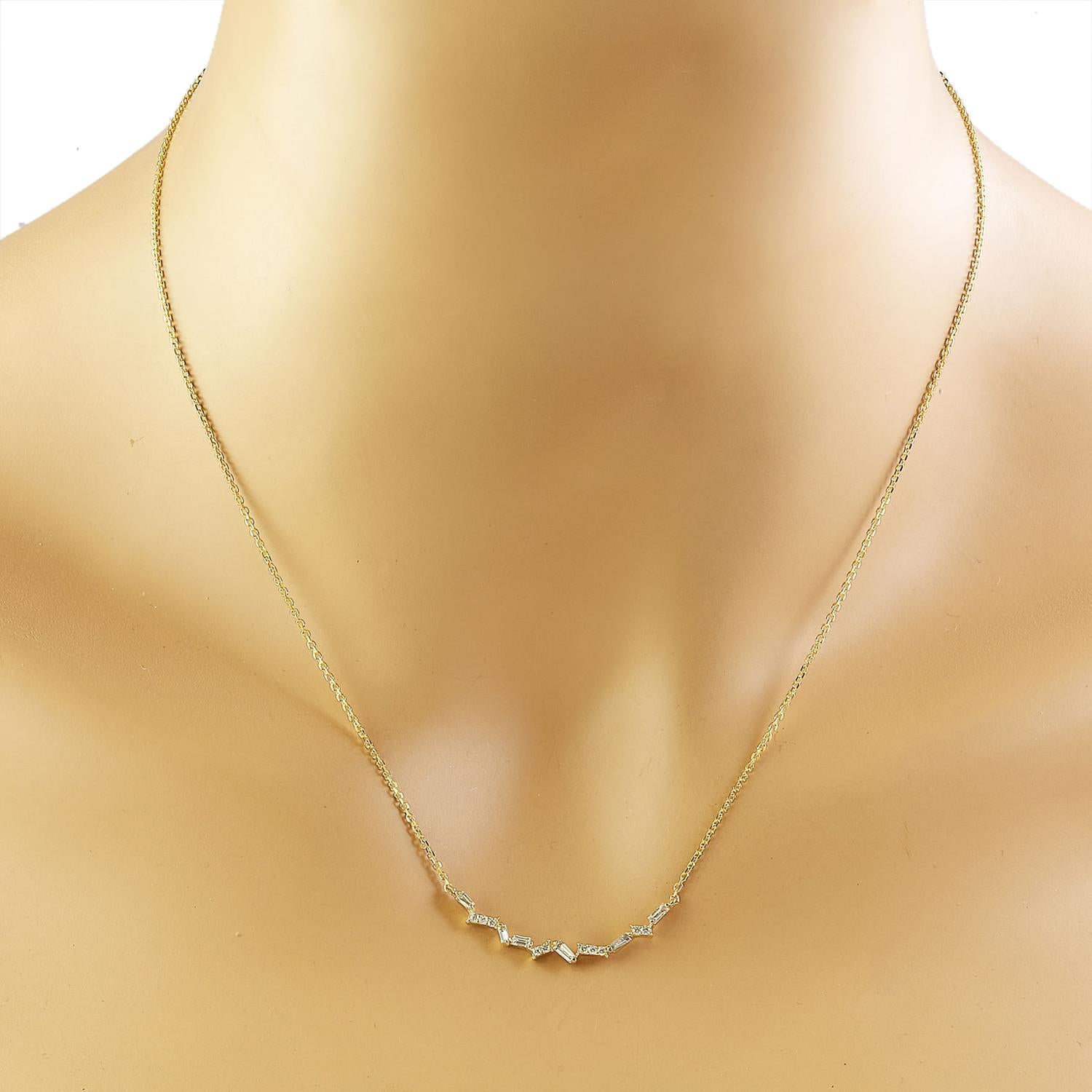 Baguette Cut Exquisite Natural Diamond Necklace In 14 Karat Yellow Gold  For Sale