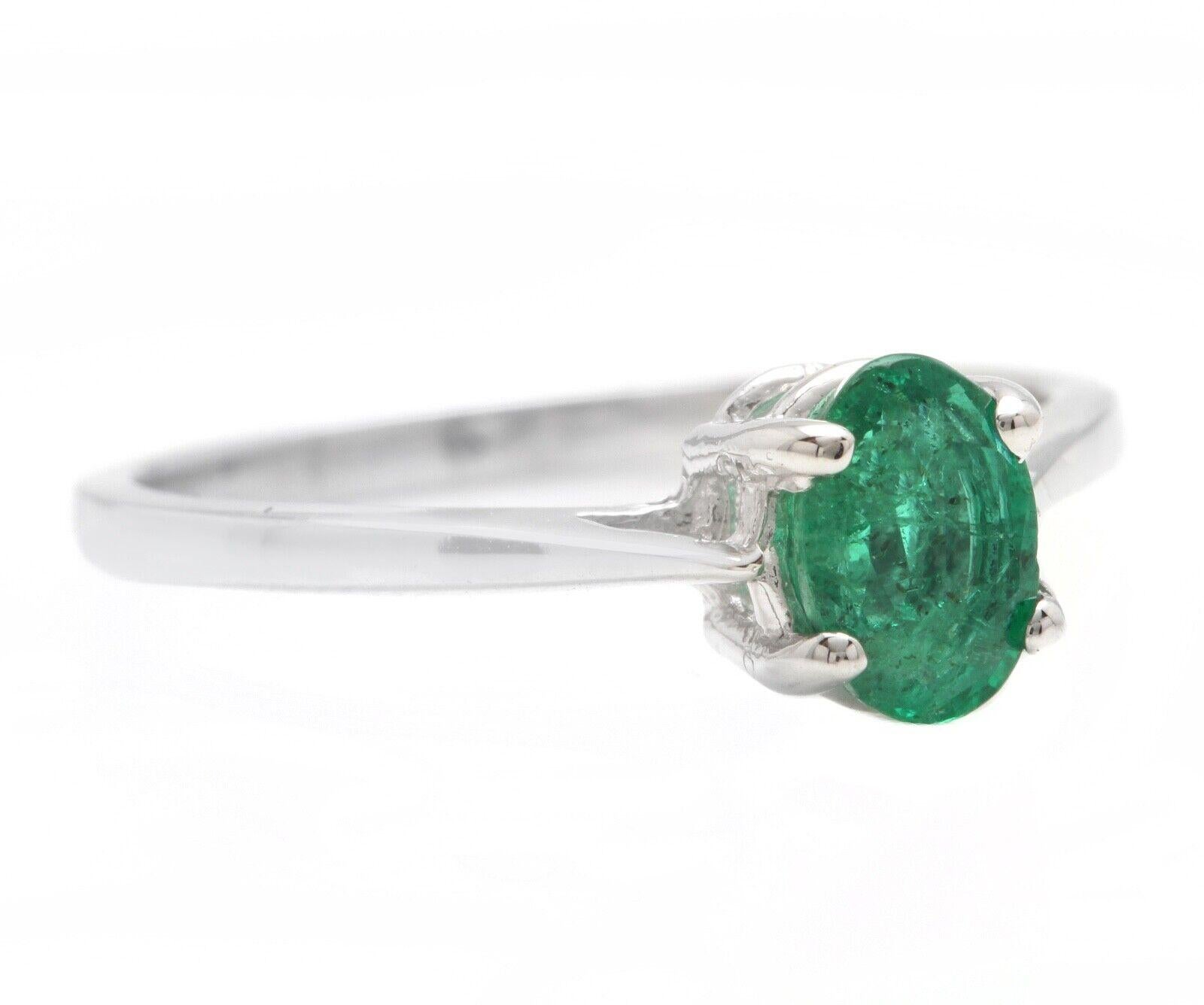 Exquisite Natural Emerald 14K Solid White Gold Ring

Total Natural Emerald Weight is: Approx. 0.50 Carats 

Emerald Measures: Approx. 6.00 x 4.00mm

Emerald Treatment: Oiling

Ring size: 4.75 

Ring total weight: 1.3 grams

Disclaimer: all weights,