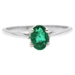 Exquisite Natural Emerald 14k Solid White Gold Ring