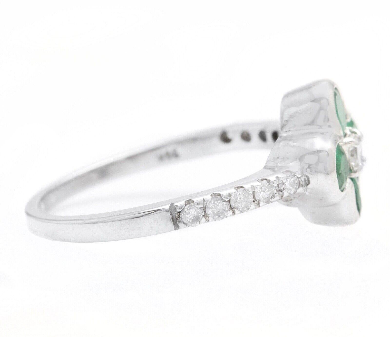 Mixed Cut Exquisite Natural Emerald and Diamond 14K Solid White Gold Ring For Sale