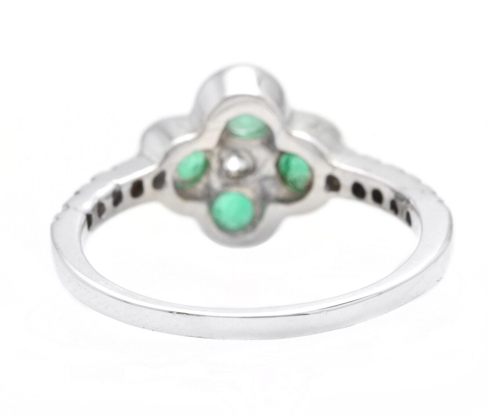 Exquisite Natural Emerald and Diamond 14K Solid White Gold Ring In New Condition For Sale In Los Angeles, CA