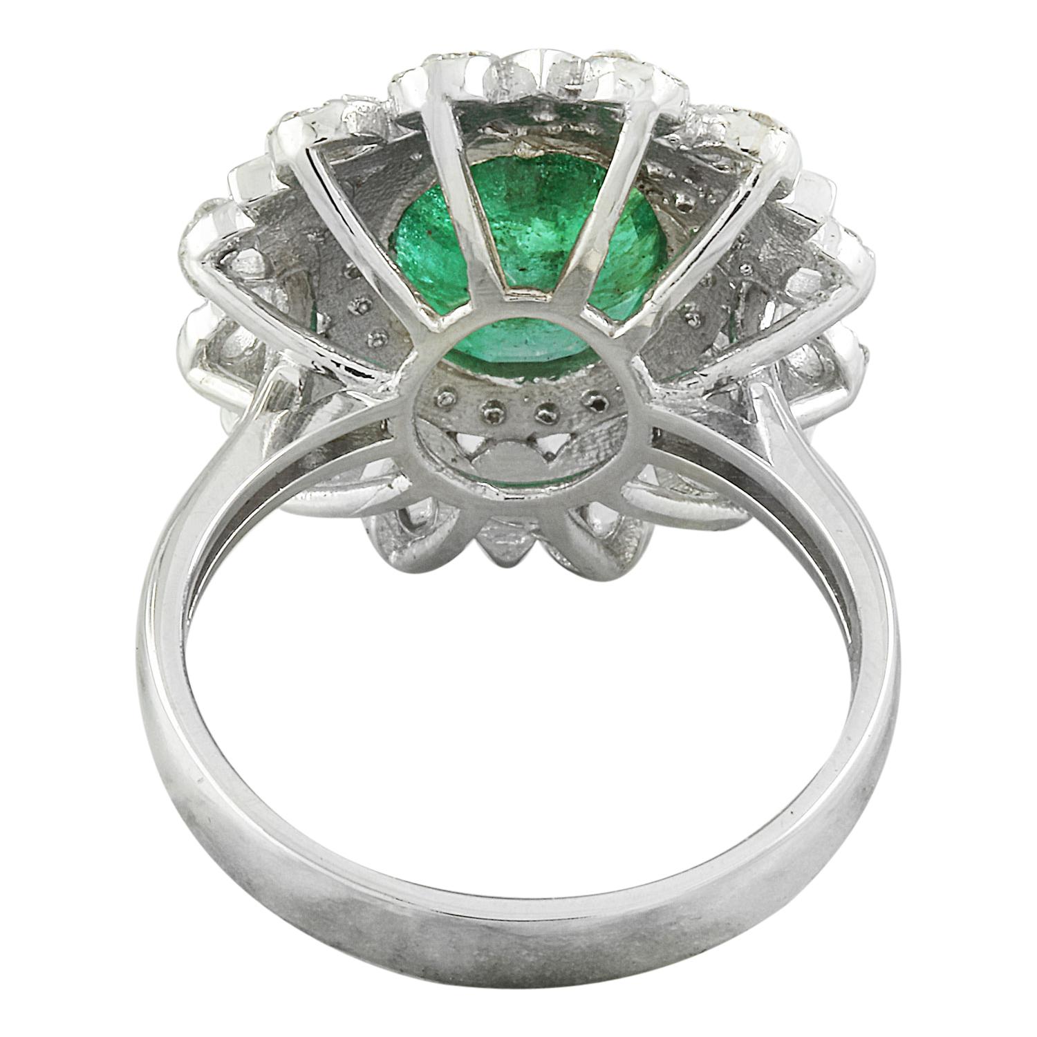 Oval Cut Exquisite Natural Emerald Diamond Ring In 14 Karat Solid White Gold  For Sale