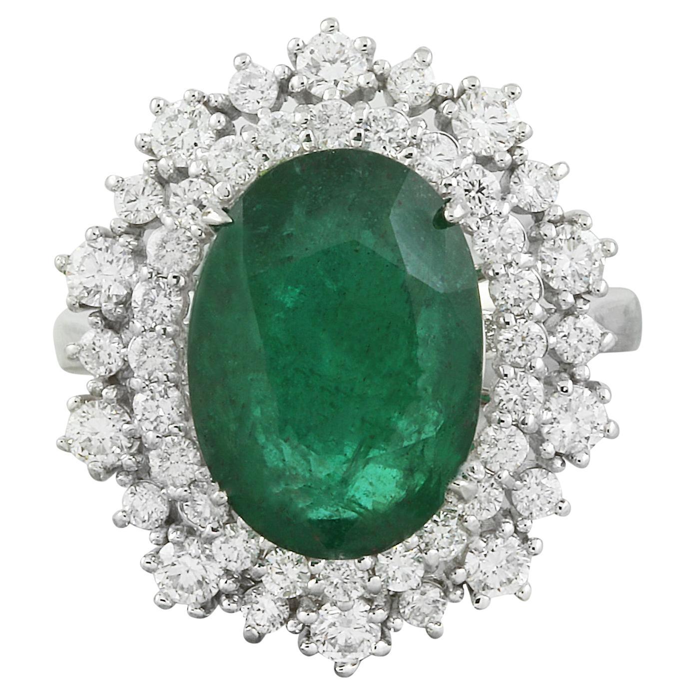 Exquisiter natürlicher Smaragd-Diamantring aus 14 Karat massivem Weißgold 
