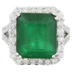 Exquisite Natural Emerald Diamond Ring In 14 Karat Solid White Gold 