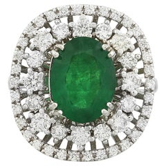 Exquisite Natural Emerald Diamond Ring In 14 Karat Solid White Gold 