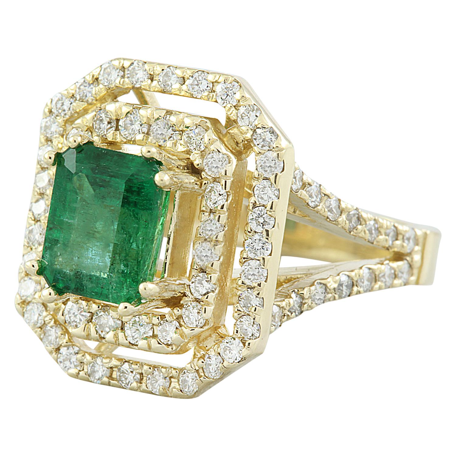 Introducing our elegant 3.25 Carat Natural Emerald 14K Solid Yellow Gold Diamond Ring. This ring features a stamped 14K mark and weighs 9.3 grams, ensuring both quality and durability. The focal point is a natural Emerald gemstone weighing 2.24