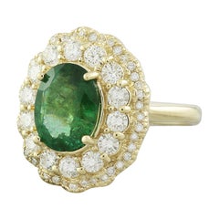 Exquisite Natural Emerald Diamond Ring In 14 Karat Solid Yellow Gold