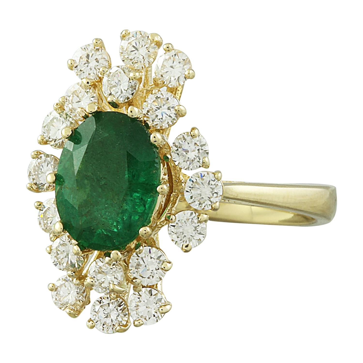 Indulge in elegance with our 2.80 Carat Natural Emerald 14K Solid Yellow Gold Diamond Ring. Stamped with 14K for authenticity, this exquisite piece weighs 5.8 grams in total. The centerpiece is a stunning natural emerald, weighing 1.80 carats and