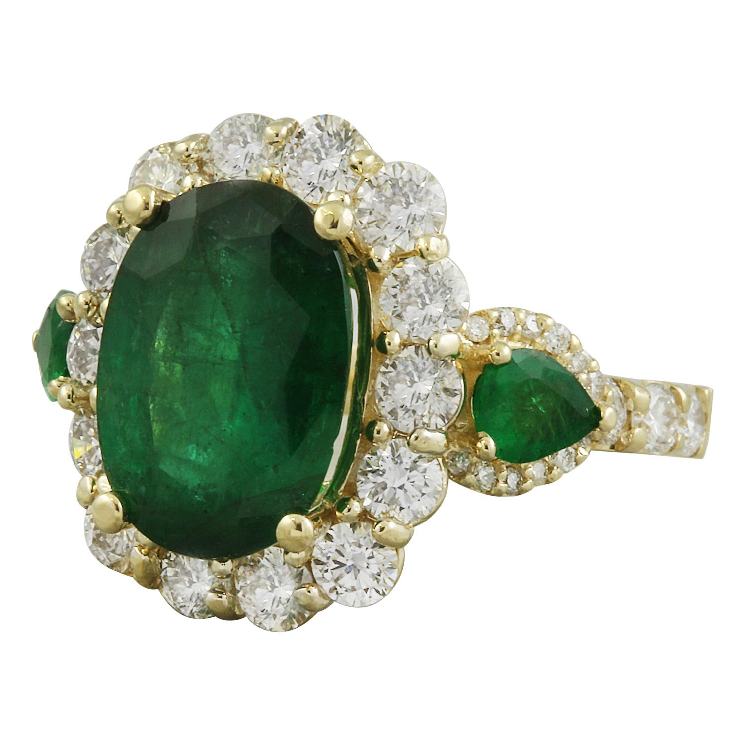 

Introducing our stunning 6.00 Carat Natural Emerald Ring crafted in luxurious 14K Solid Yellow Gold. This exquisite piece features a captivating center emerald weighing 3.90 Carats, cut in an elegant oval shape measuring 12.00x10.00 millimeters.