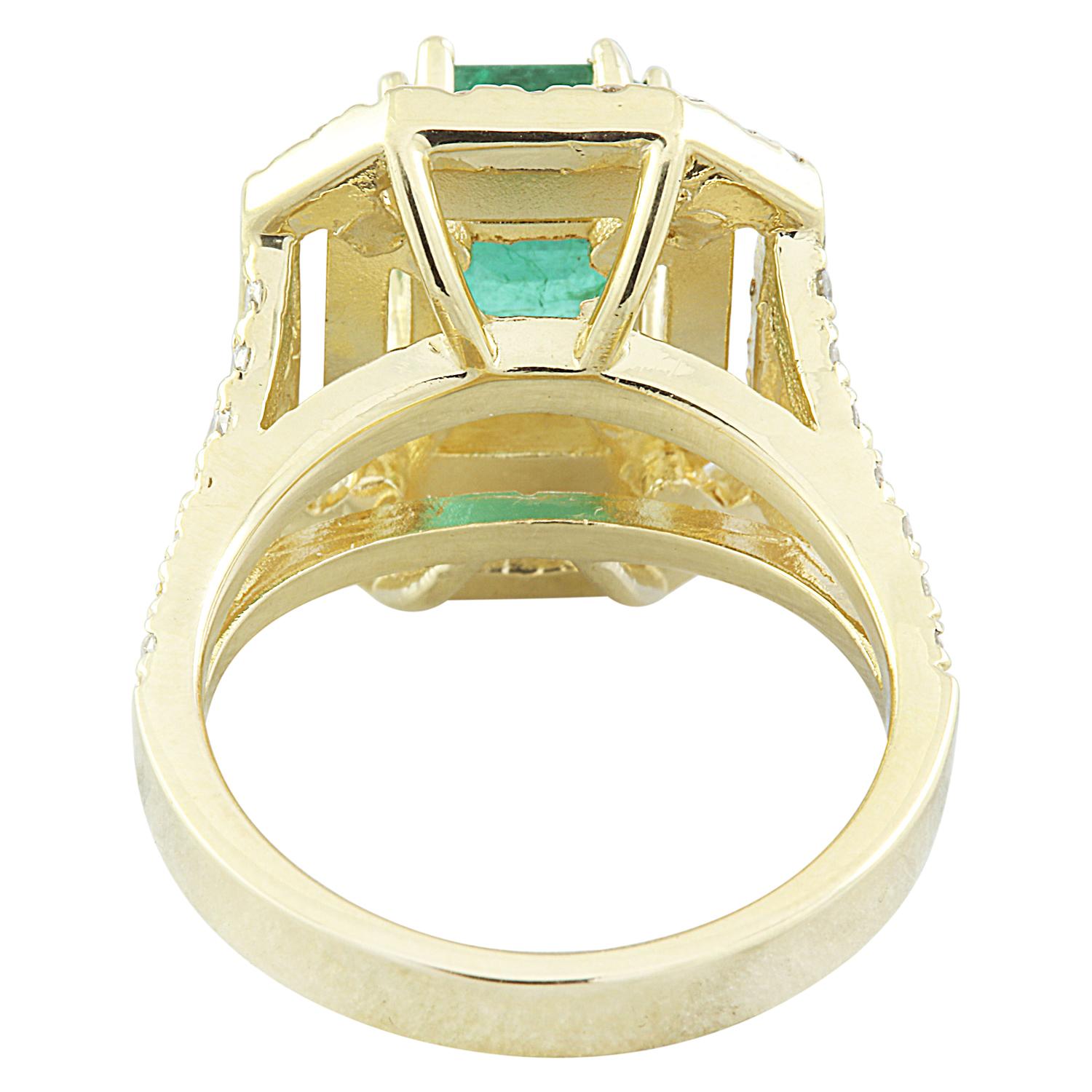Emerald Cut Exquisite Natural Emerald Diamond Ring In 14 Karat Solid Yellow Gold  For Sale