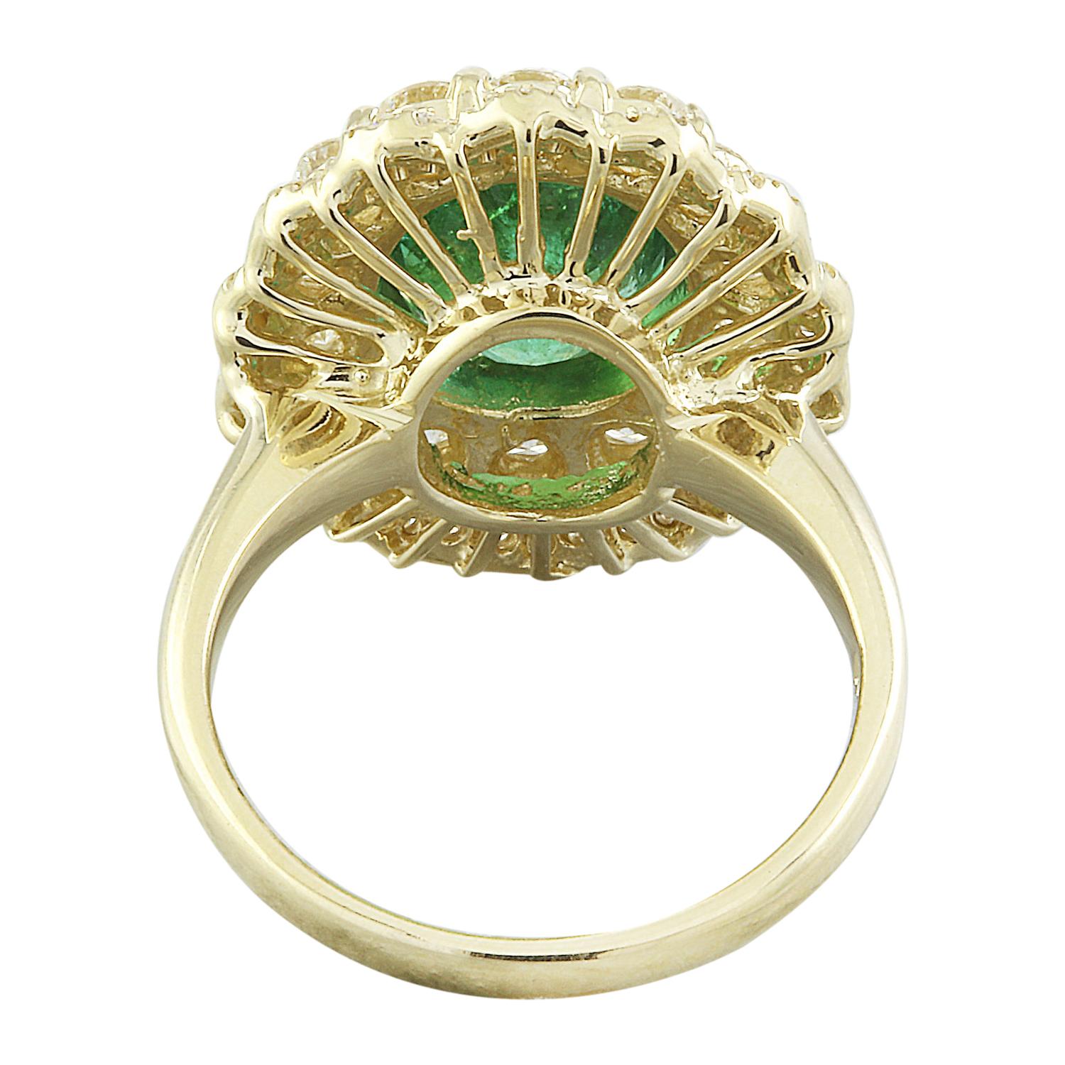 Oval Cut Exquisite Natural Emerald Diamond Ring In 14 Karat Solid Yellow Gold  For Sale