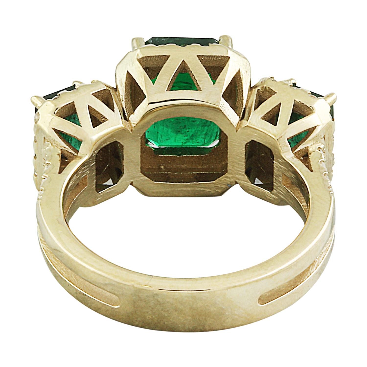 Emerald Cut Exquisite Natural Emerald Diamond Ring In 14 Karat Solid Yellow Gold For Sale
