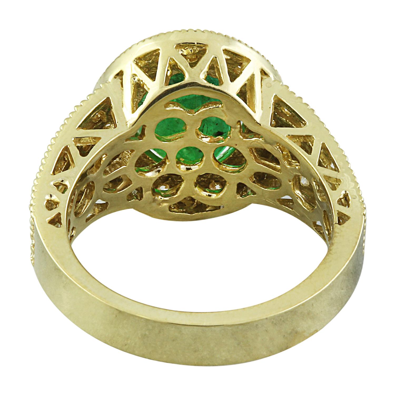 Oval Cut Exquisite Natural Emerald Diamond Ring In 14 Karat Solid Yellow Gold For Sale