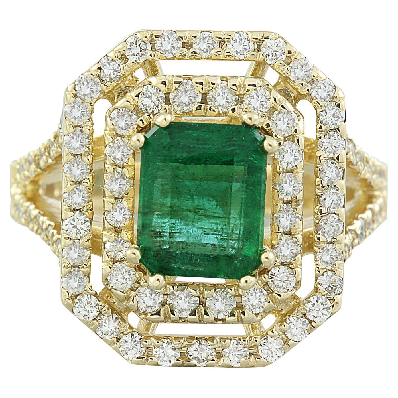 Exquisiter natürlicher Smaragd-Diamantring aus 14 Karat massivem Gelbgold  im Angebot