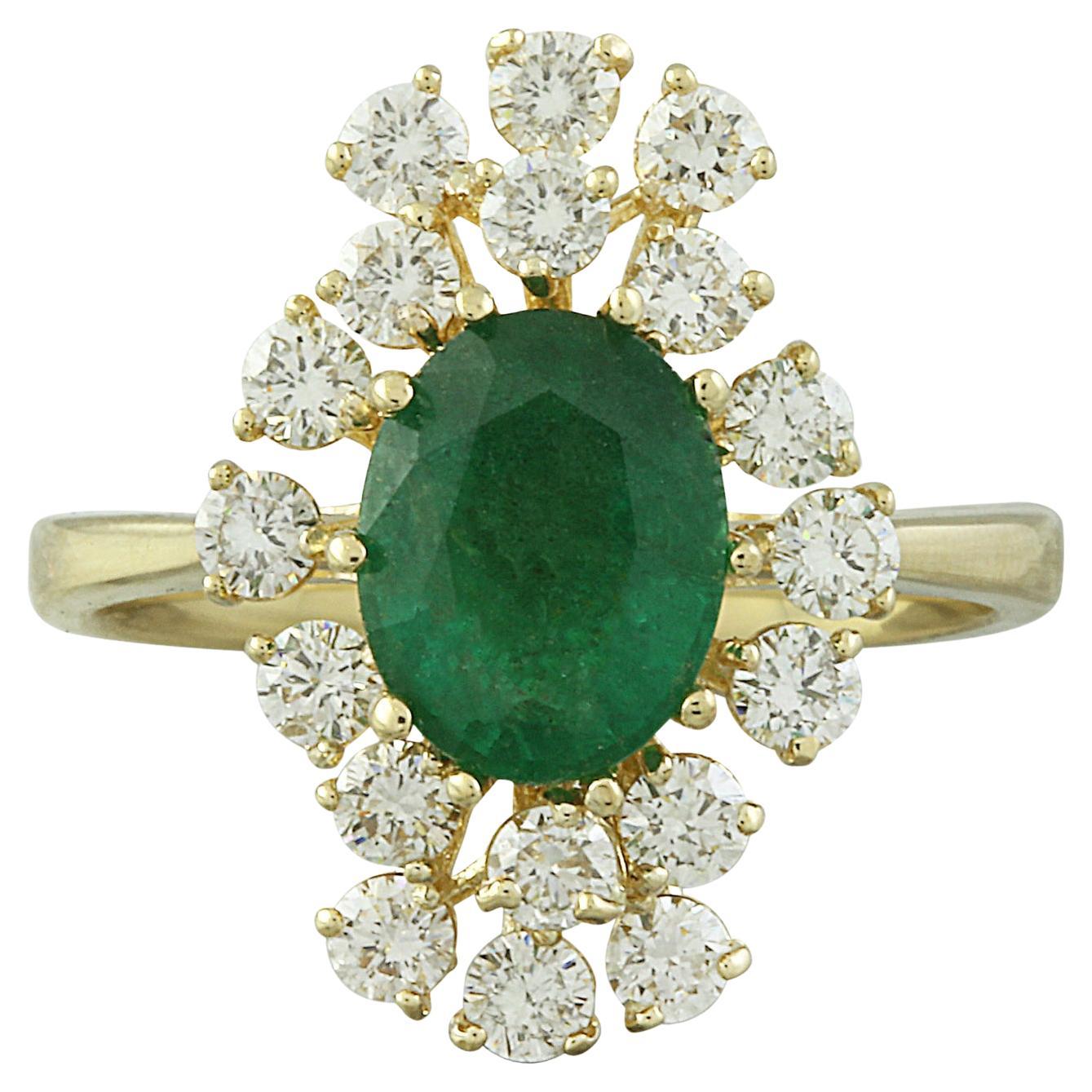 Exquisiter natürlicher Smaragd-Diamantring aus 14 Karat massivem Gelbgold 