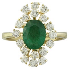 Exquisite Natural Emerald Diamond Ring In 14 Karat Solid Yellow Gold 