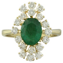 Exquisiter natürlicher Smaragd-Diamantring aus 14 Karat massivem Gelbgold