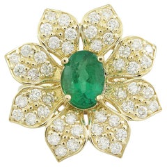 Exquisite Natural Emerald Diamond Ring In 14 Karat Solid Yellow Gold 