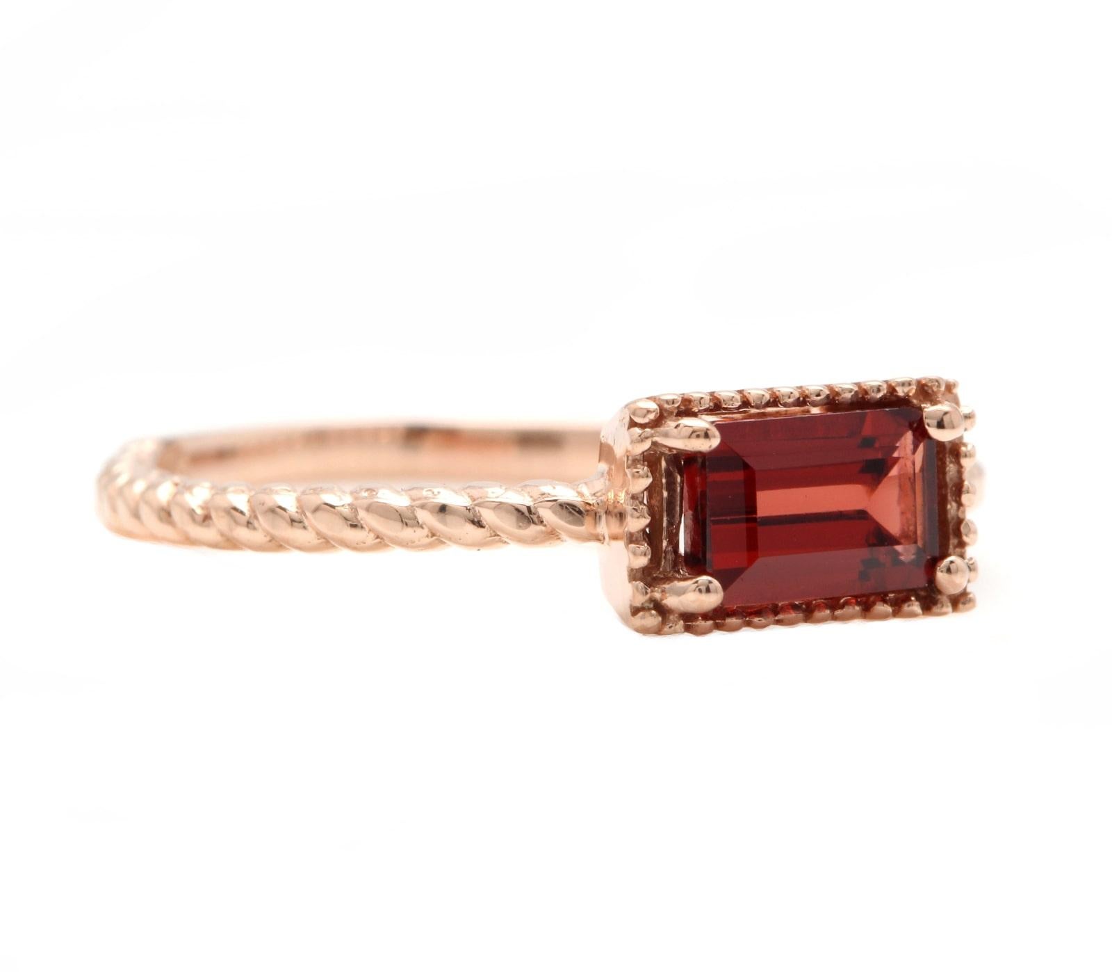 Exquisite Natural Garnet 14K Solid Rose Gold Ring

Total Natural Red Garnet Weight is: Approx. 0.75 Carat 

Garnet  Measures Approx.  6.00 x 4.00mm

Ring size: 6.25 (free re-sizing available)

Ring total weight: Approx. 1.7 grams

Disclaimer: all