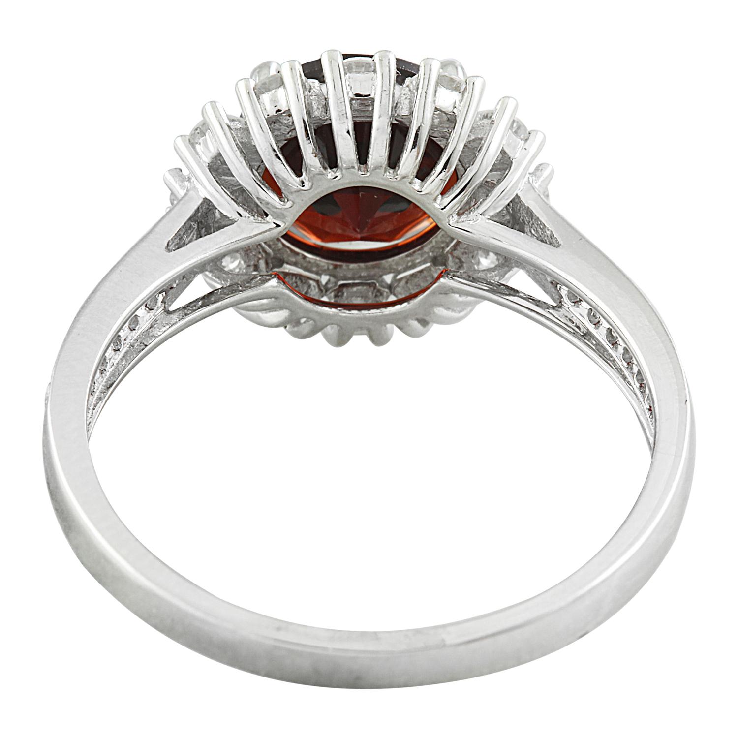 Round Cut Exquisite Natural Garnet Diamond Ring in 14K Solid White Gold For Sale