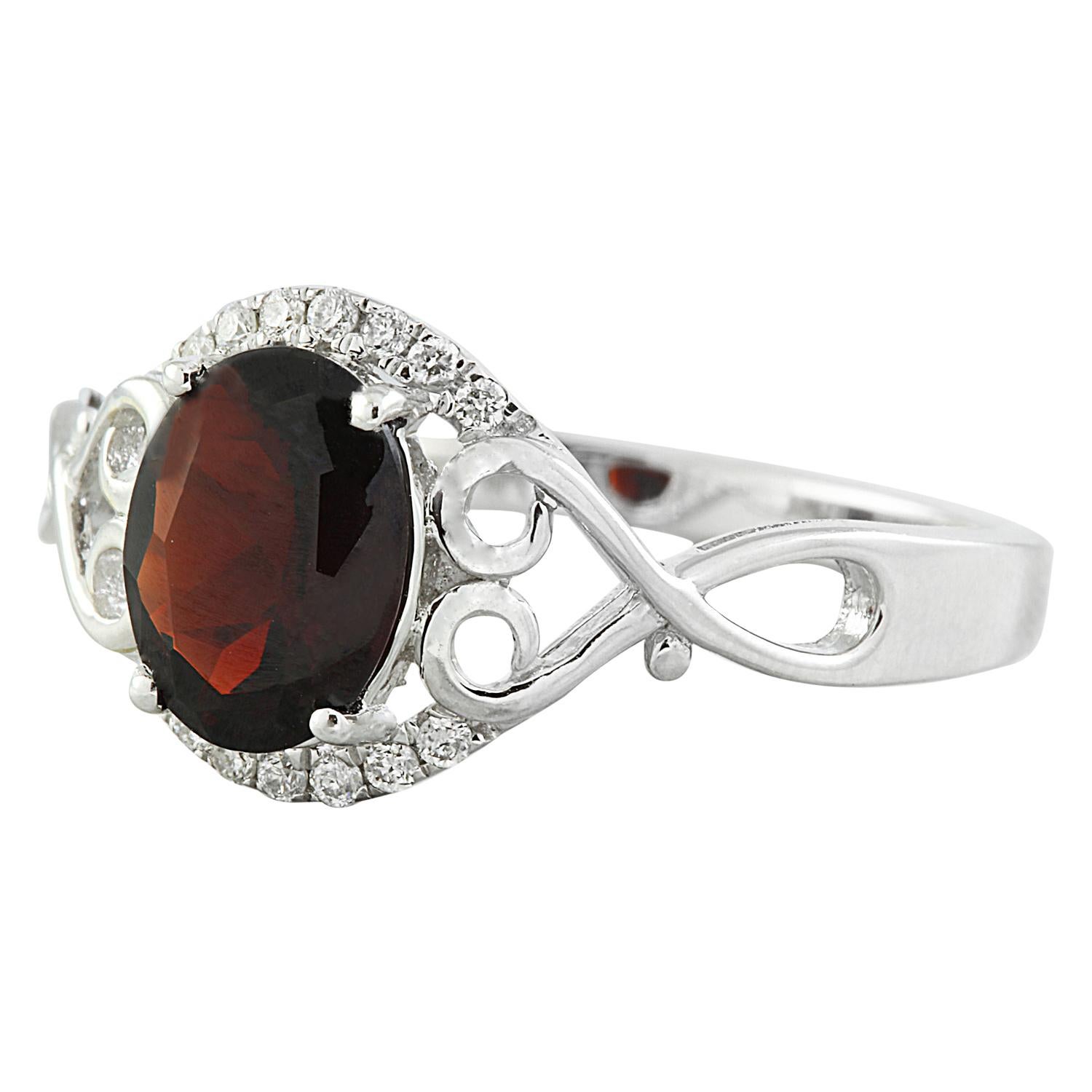 Oval Cut Exquisite Natural Garnet Diamond Ring in 14K Solid White Gold For Sale
