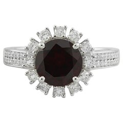 Exquisite Natural Garnet Diamond Ring in 14K Solid White Gold