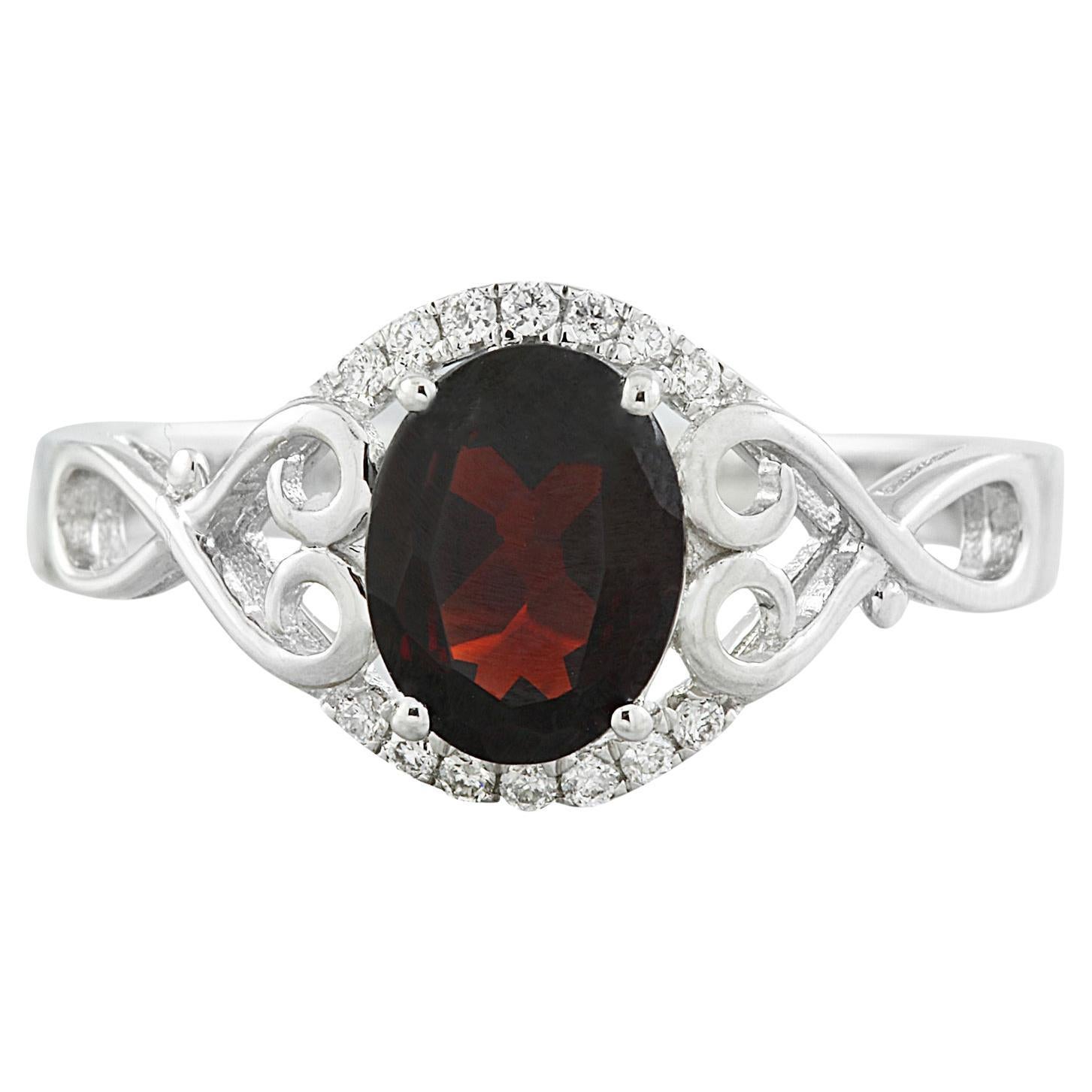 Exquisite Natural Garnet Diamond Ring in 14K Solid White Gold