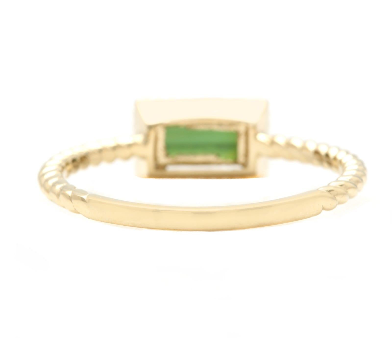 Baguette Cut Exquisite Natural Green Tourmaline 14K Solid Yellow Gold Ring For Sale