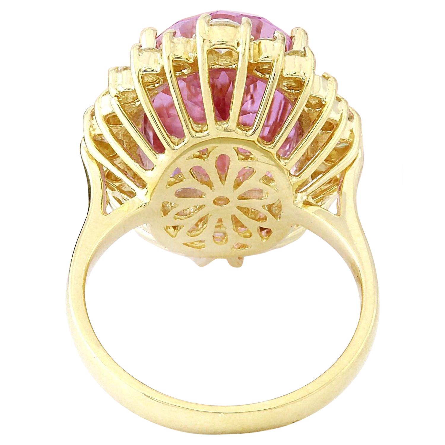 Modern Exquisite Natural Kunzite Diamond Ring In 14 Karat Solid Yellow Gold  For Sale