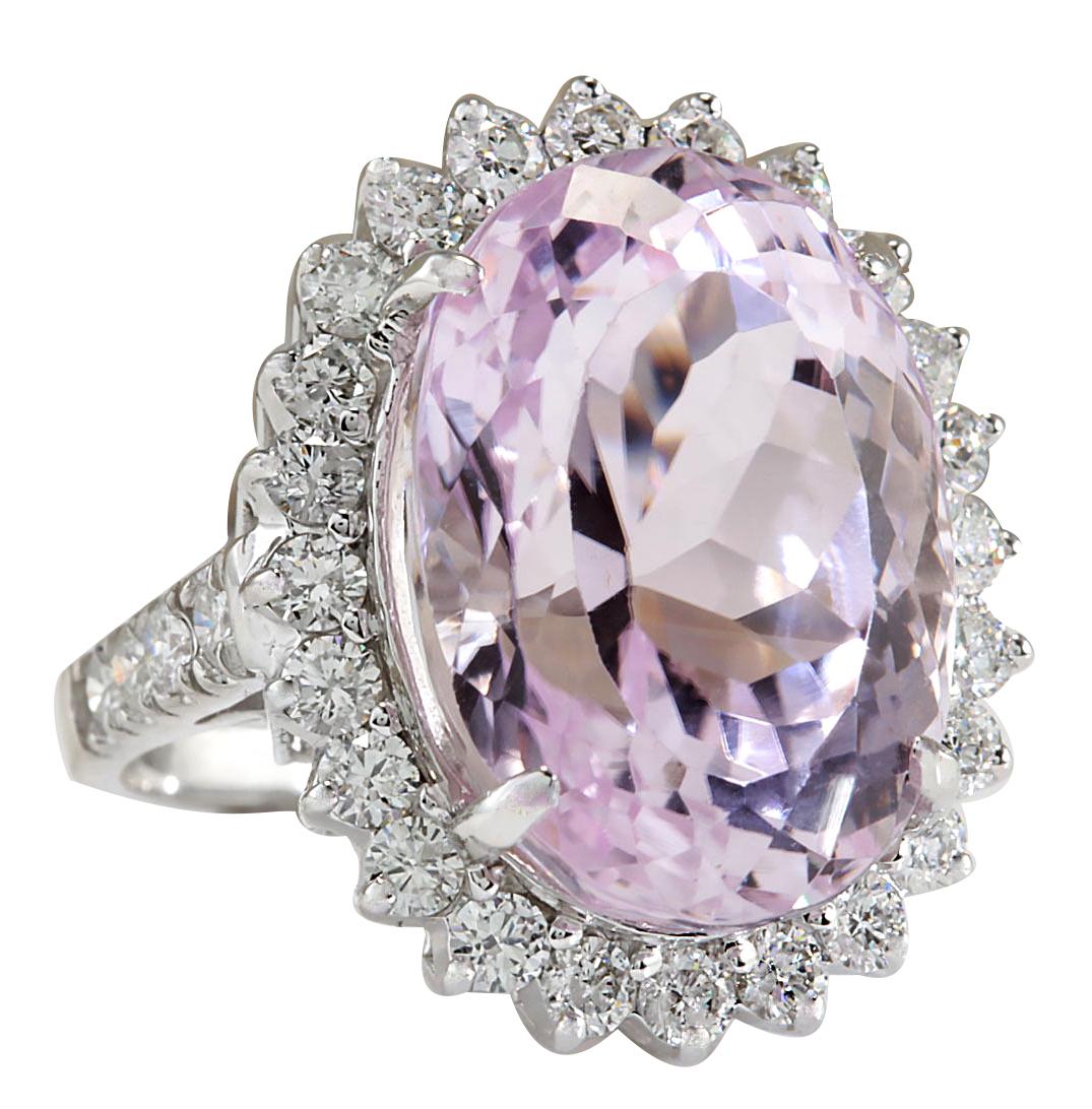 Introducing our stunning 22.00 Carat Kunzite 14 Karat White Gold Diamond Ring, a true masterpiece of elegance and allure. Crafted from authentic 14K White Gold and stamped for authenticity, this ring carries a total weight of 10.3 grams, ensuring