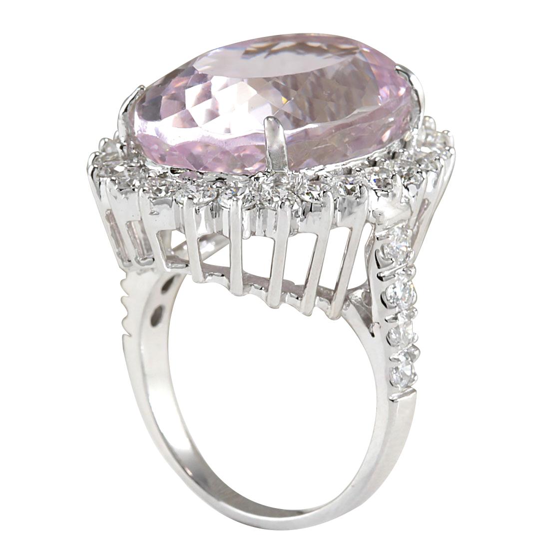 Modern Exquisite Natural Kunzite Diamond Ring In 14 Karat White Gold  For Sale
