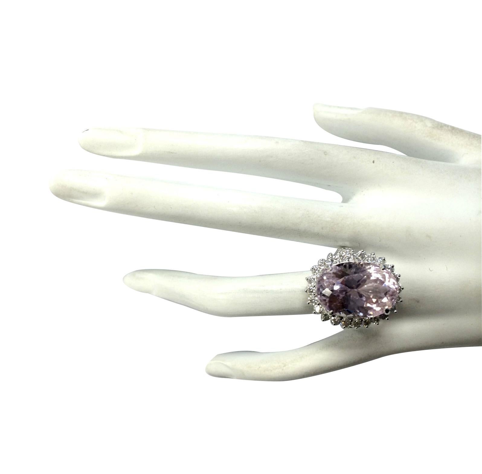 Oval Cut Exquisite Natural Kunzite Diamond Ring In 14 Karat White Gold  For Sale
