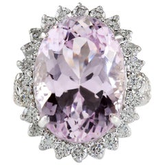 Exquisite Natural Kunzite Diamond Ring In 14 Karat White Gold