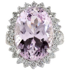 Exquisite Natural Kunzite Diamond Ring In 14 Karat White Gold 