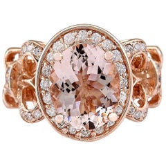 Exquisite Natural Morganite Diamond Ring In 14 Karat Rose Gold 