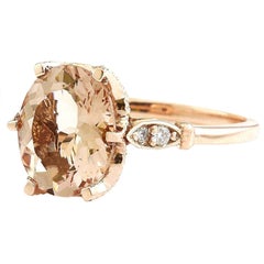 Exquisite Natural Morganite Diamond Ring In 14 Karat Solid Rose Gold