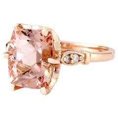 Exquisite Natural Morganite Diamond Ring In 14 Karat Solid Rose Gold