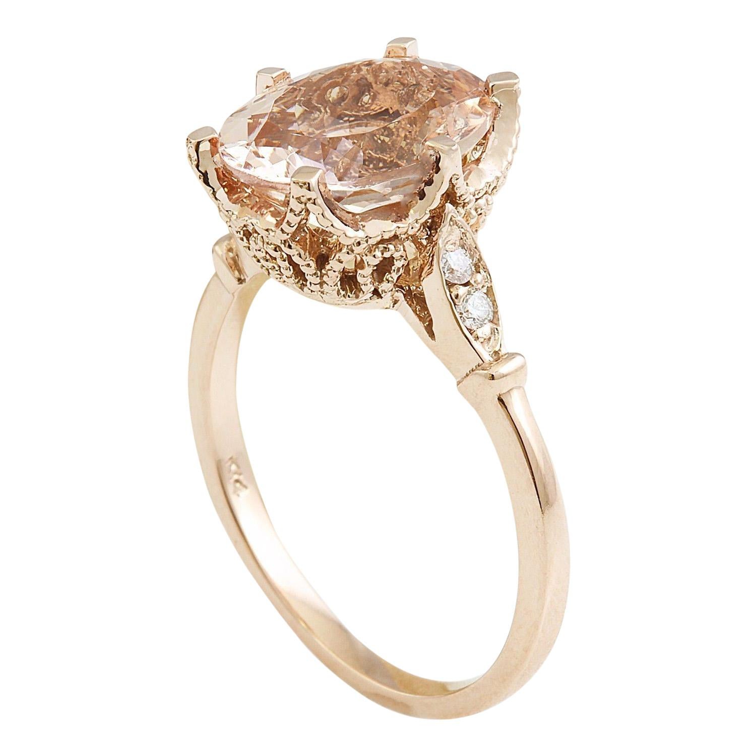Modern Exquisite Natural Morganite Diamond Ring In 14 Karat Solid Rose Gold  For Sale