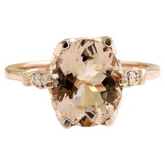 Bague exquise en or rose massif 14 carats avec Morganite naturelle et diamants 