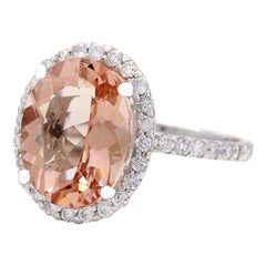 Exquisite Natural Morganite Diamond Ring In 14 Karat Solid White Gold