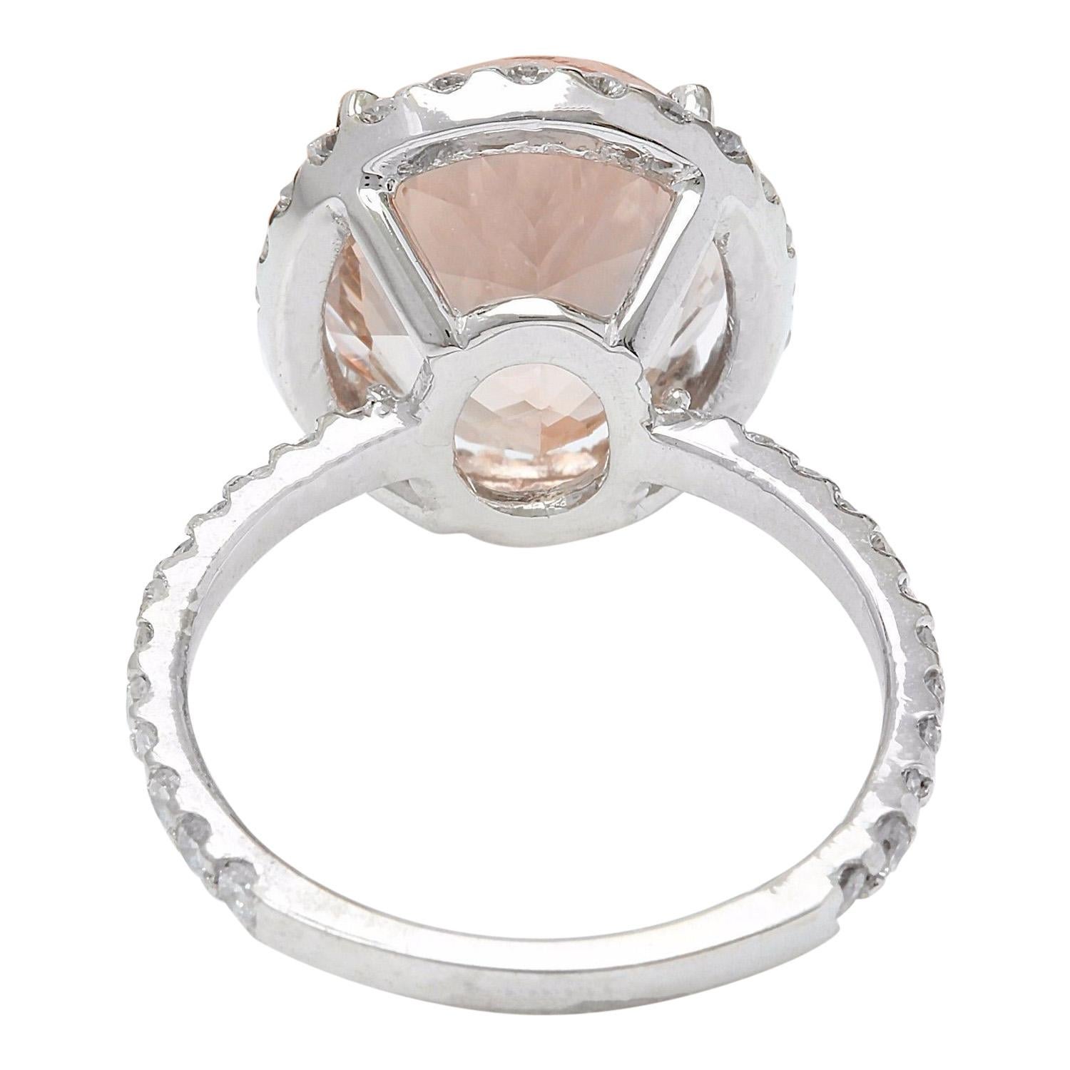 Modern Exquisite Natural Morganite Diamond Ring In 14 Karat Solid White Gold  For Sale