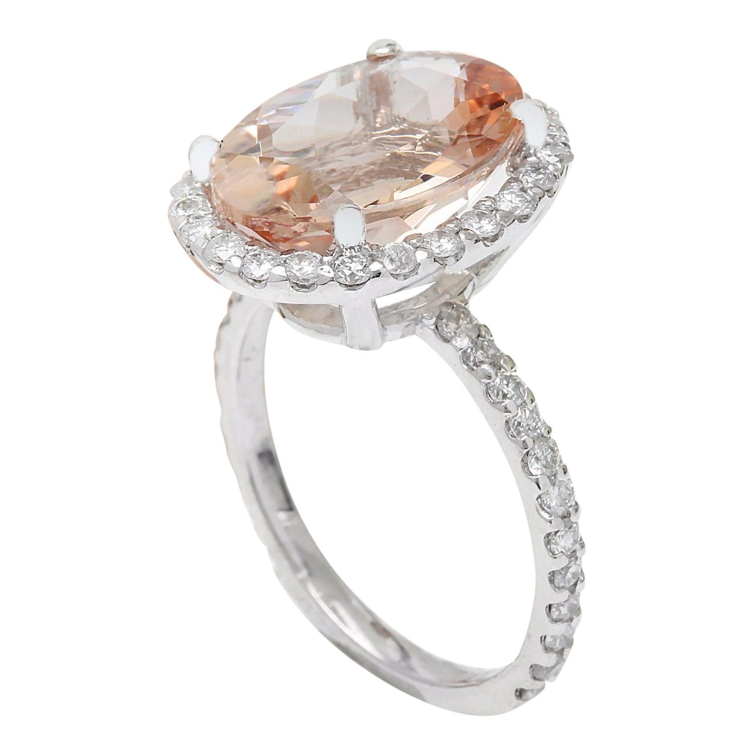 Oval Cut Exquisite Natural Morganite Diamond Ring In 14 Karat Solid White Gold  For Sale