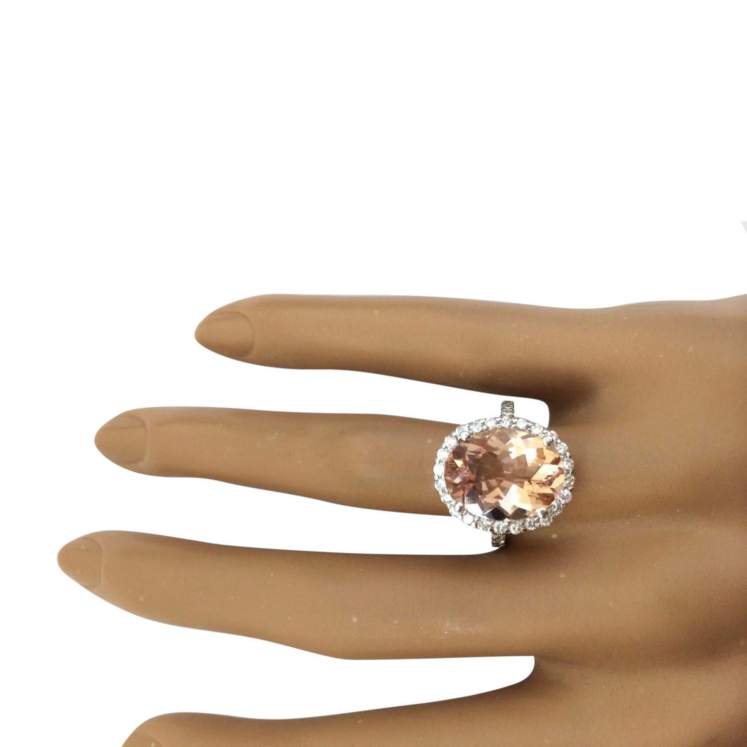Exquisite Natural Morganite Diamond Ring In 14 Karat Solid White Gold  In New Condition For Sale In Los Angeles, CA