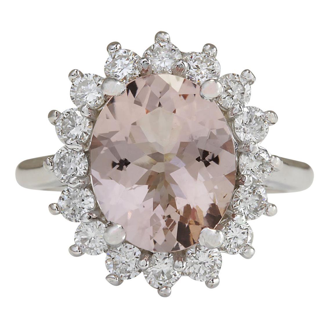 Exquisite Natural Morganite Diamond Ring In 14 Karat White Gold 