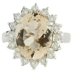 Exquisite Natural Morganite Diamond Ring In 14 Karat White Gold