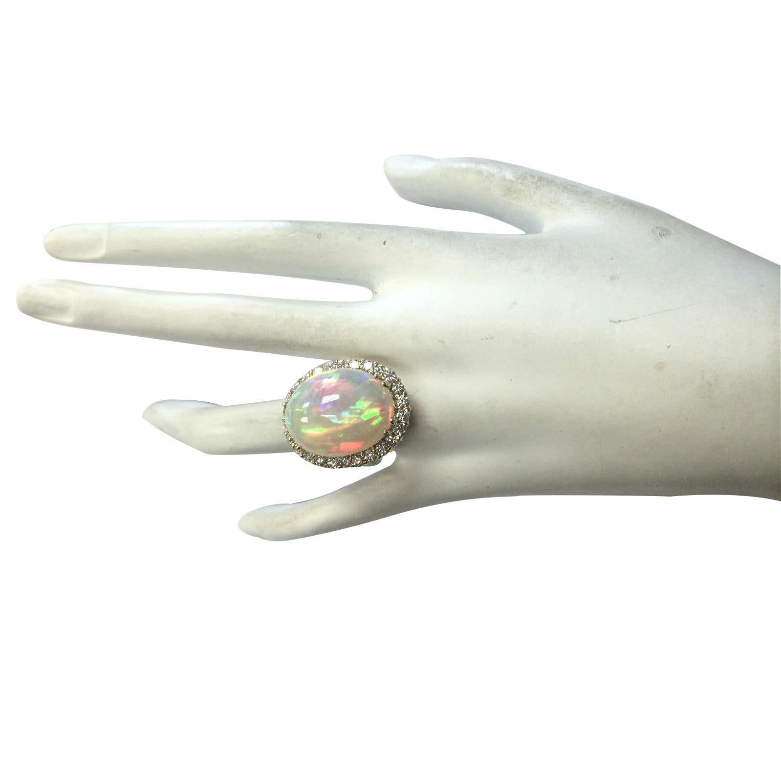 Modern Exquisite Natural Opal Diamond Ring In 14 Karat Yellow Gold 