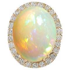 Exquisite Natural Opal Diamond Ring In 14 Karat Yellow Gold 