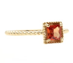 Exquisite Natural Orange Sapphire 14K Solid Yellow Gold Ring
