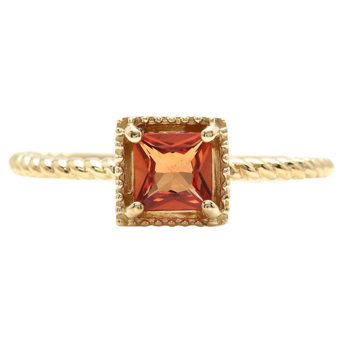 Exquisite Natural Orange Sapphire 14K Solid Yellow Gold Ring For Sale