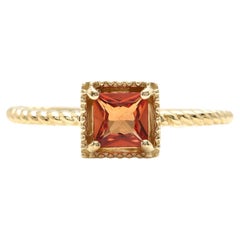 Exquisite Natural Orange Sapphire 14K Solid Yellow Gold Ring